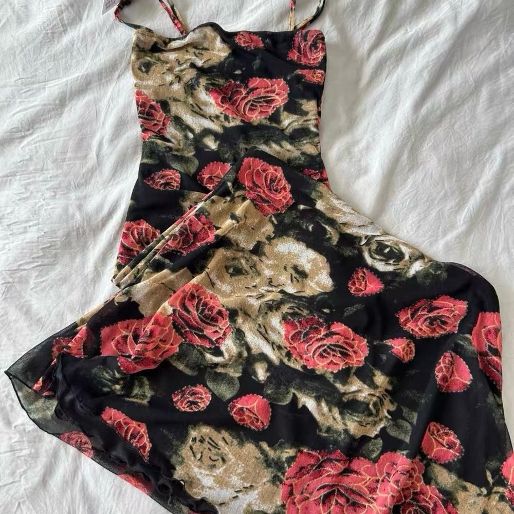 Floral Black and Red Dress